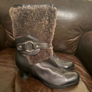 Fitzwell Black and Brown Fur-Trimmed Boots